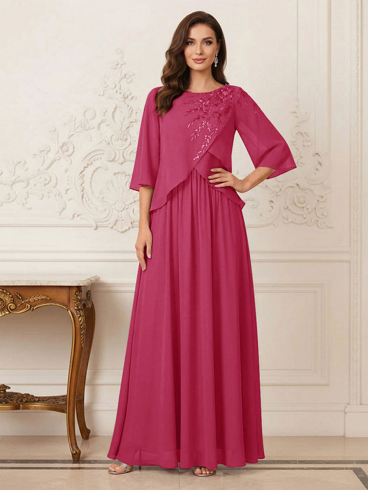 A-Line/Princess Half Sleeves Scoop Floor-Length Mother of the Bride Dresses with Appliques &amp; Sequins