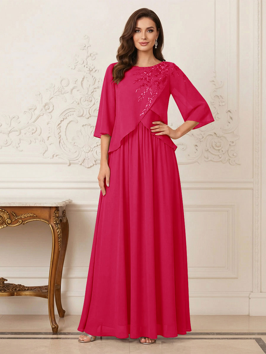 A-Line/Princess Half Sleeves Scoop Floor-Length Mother of the Bride Dresses with Appliques &amp; Sequins