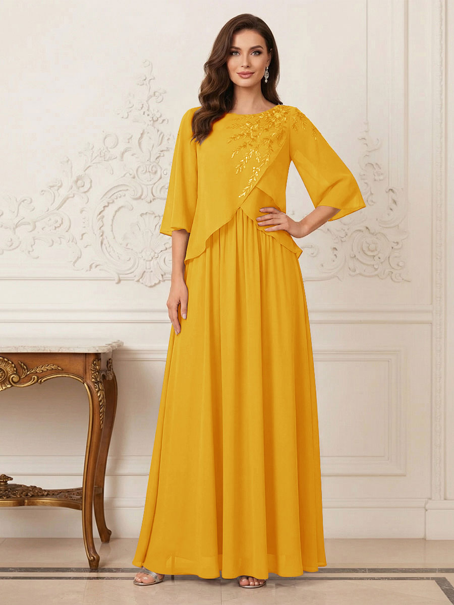 A-Line/Princess Half Sleeves Scoop Floor-Length Mother of the Bride Dresses with Appliques &amp; Sequins