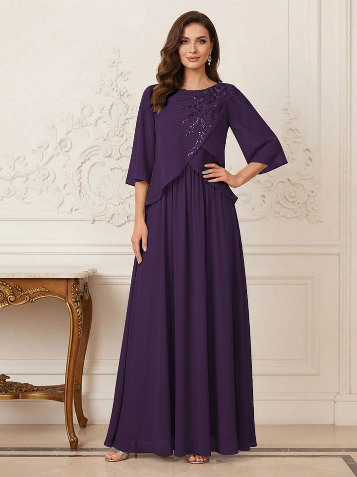 A-Line/Princess Half Sleeves Scoop Floor-Length Mother of the Bride Dresses with Appliques &amp; Sequins