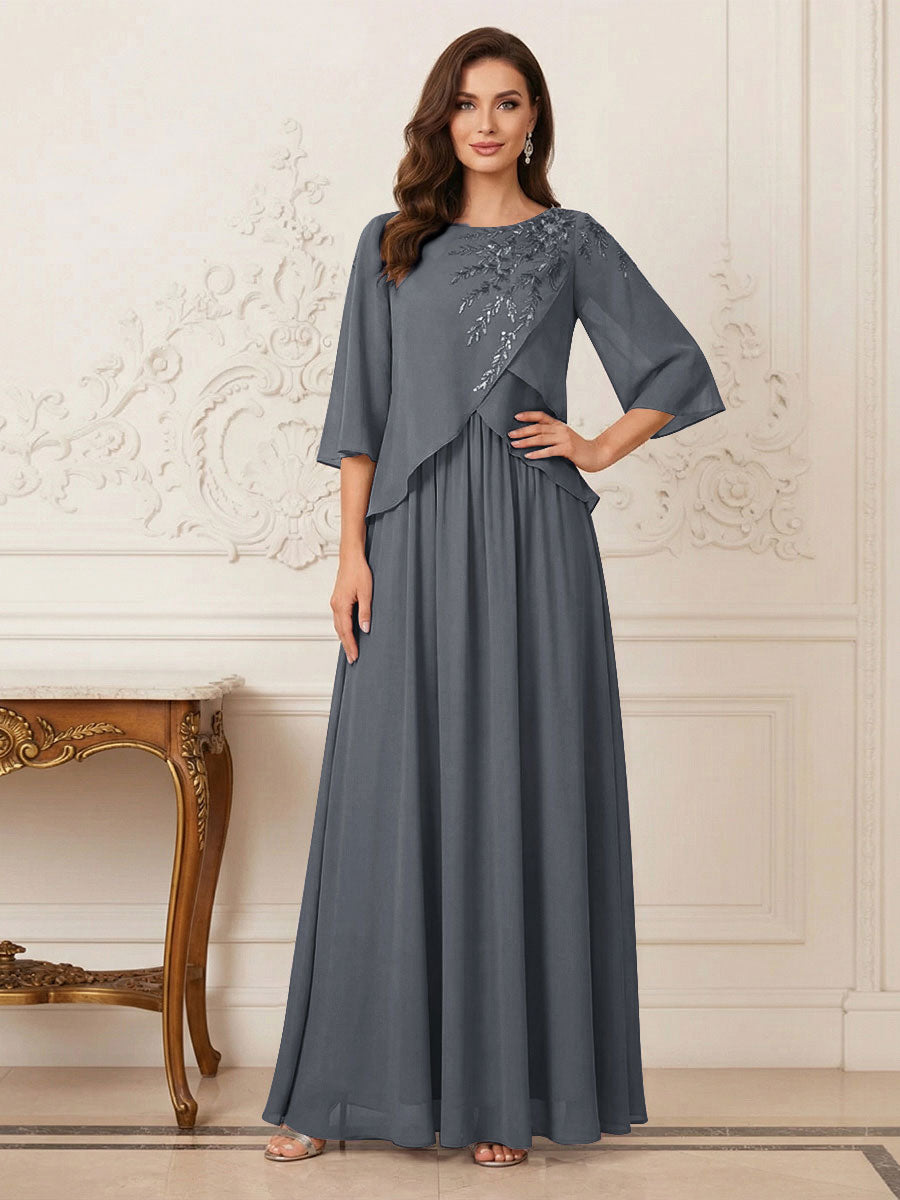 A-Line/Princess Half Sleeves Scoop Floor-Length Mother of the Bride Dresses with Appliques &amp; Sequins