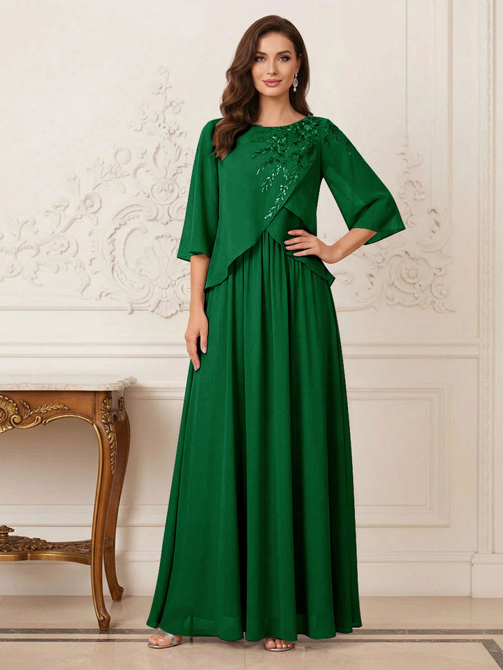 A-Line/Princess Half Sleeves Scoop Floor-Length Mother of the Bride Dresses with Appliques &amp; Sequins