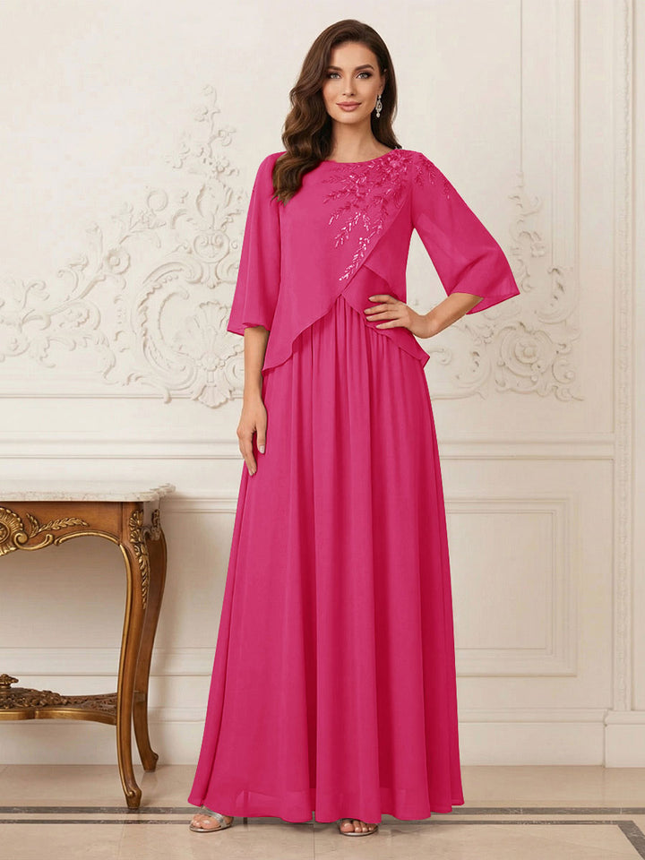 A-Line/Princess Half Sleeves Scoop Floor-Length Mother of the Bride Dresses with Appliques &amp; Sequins
