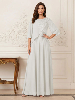 A-Line/Princess Half Sleeves Scoop Floor-Length Mother of the Bride Dresses with Appliques & Sequins