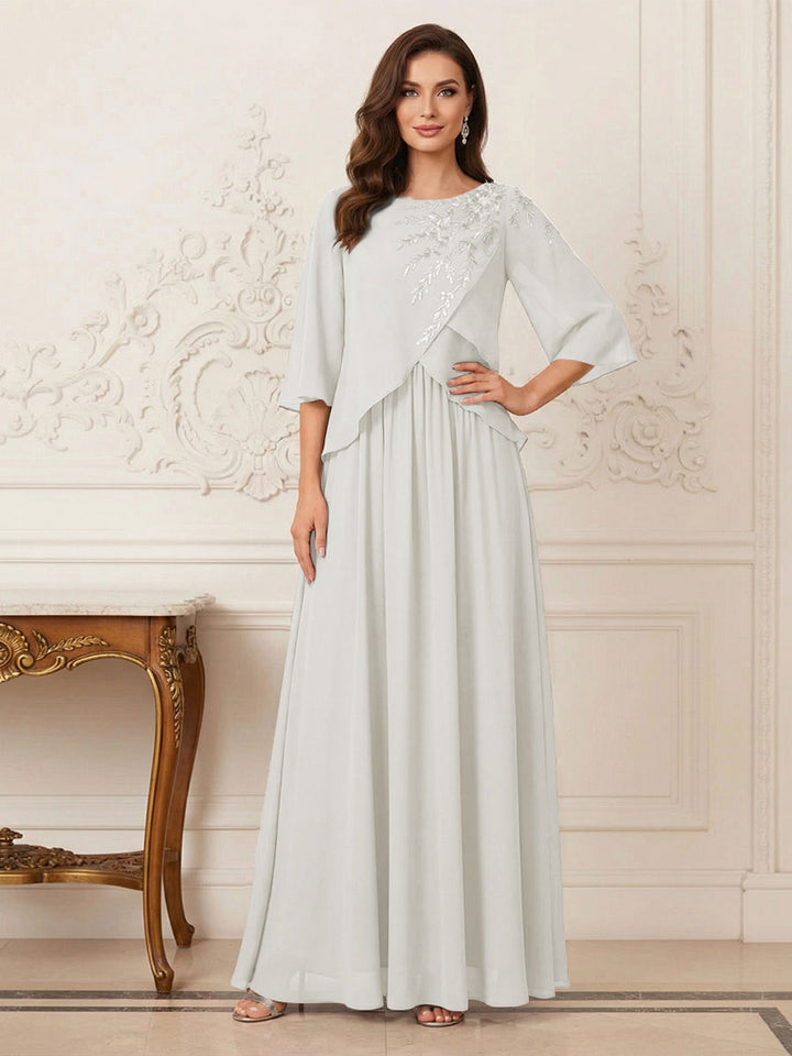 A-Line/Princess Half Sleeves Scoop Floor-Length Mother of the Bride Dresses with Appliques &amp; Sequins