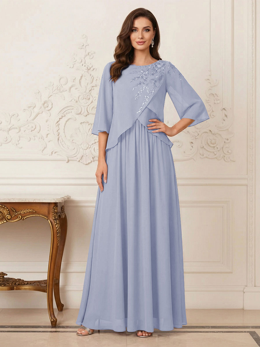 A-Line/Princess Half Sleeves Scoop Floor-Length Mother of the Bride Dresses with Appliques &amp; Sequins