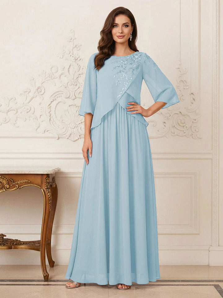 A-Line/Princess Half Sleeves Scoop Floor-Length Mother of the Bride Dresses with Appliques &amp; Sequins