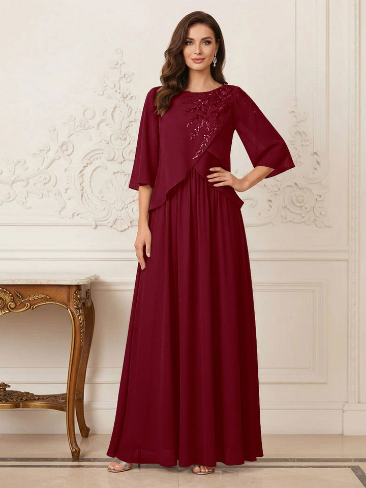 A-Line/Princess Half Sleeves Scoop Floor-Length Mother of the Bride Dresses with Appliques &amp; Sequins