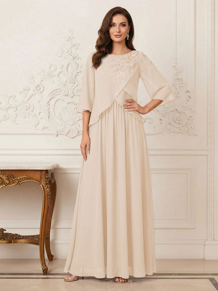 A-Line/Princess Half Sleeves Scoop Floor-Length Mother of the Bride Dresses with Appliques &amp; Sequins