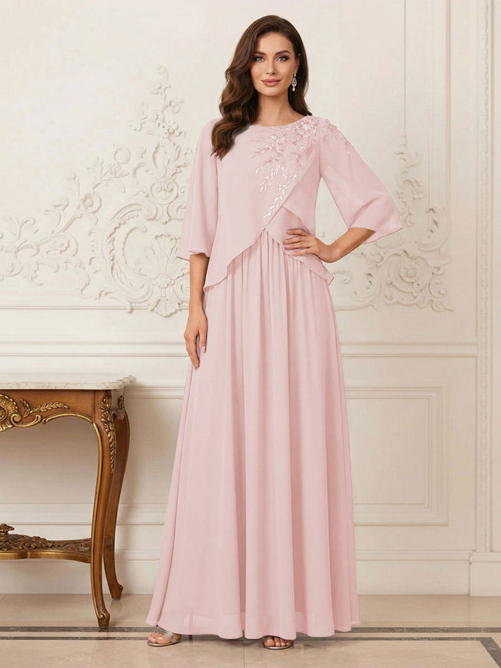 A-Line/Princess Half Sleeves Scoop Floor-Length Mother of the Bride Dresses with Appliques &amp; Sequins