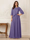 A-Line/Princess Half Sleeves Scoop Floor-Length Mother of the Bride Dresses with Appliques & Sequins