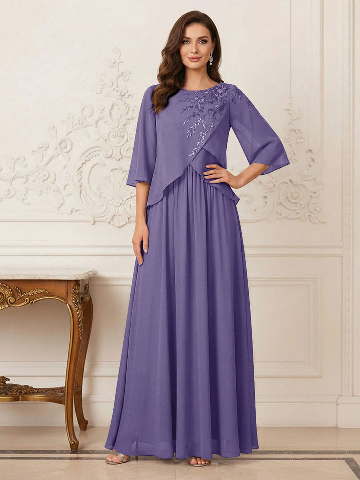 A-Line/Princess Half Sleeves Scoop Floor-Length Mother of the Bride Dresses with Appliques &amp; Sequins