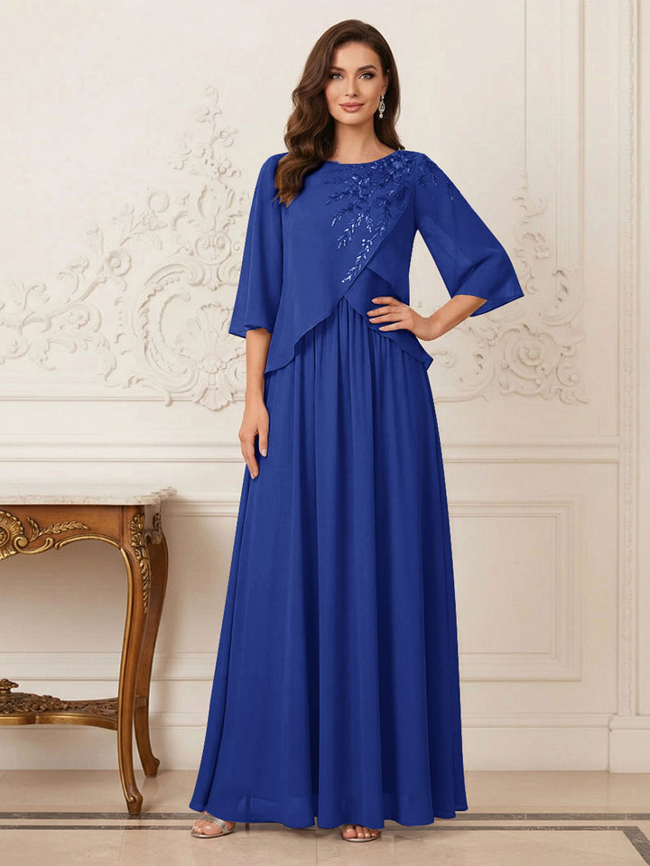 A-Line/Princess Half Sleeves Scoop Floor-Length Mother of the Bride Dresses with Appliques &amp; Sequins