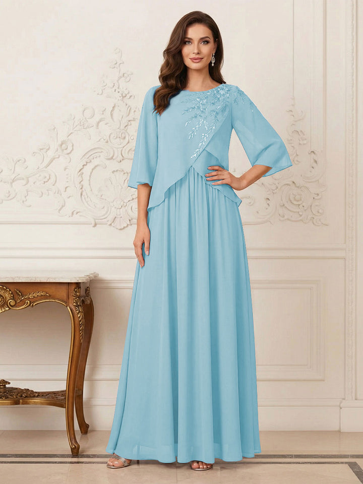 A-Line/Princess Half Sleeves Scoop Floor-Length Mother of the Bride Dresses with Appliques &amp; Sequins