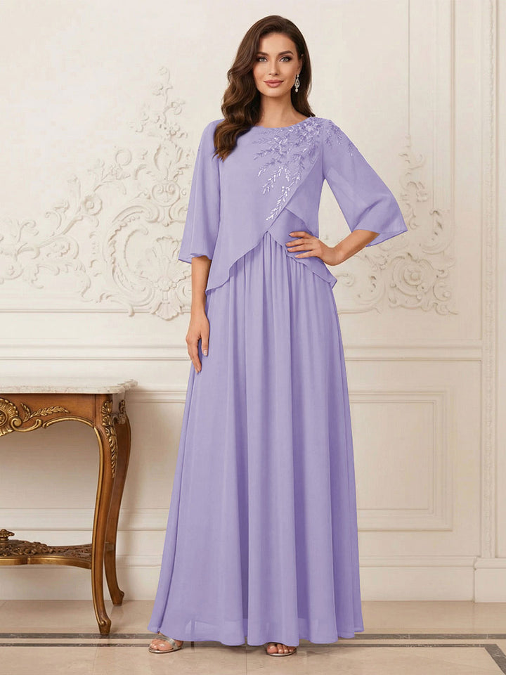 A-Line/Princess Half Sleeves Scoop Floor-Length Mother of the Bride Dresses with Appliques &amp; Sequins
