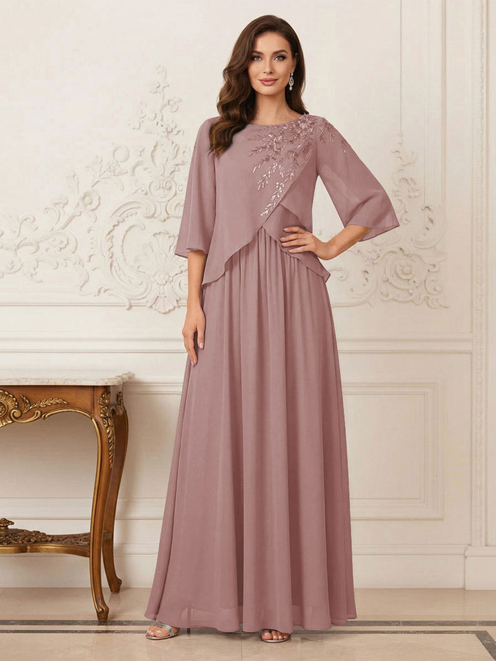 A-Line/Princess Half Sleeves Scoop Floor-Length Mother of the Bride Dresses with Appliques &amp; Sequins