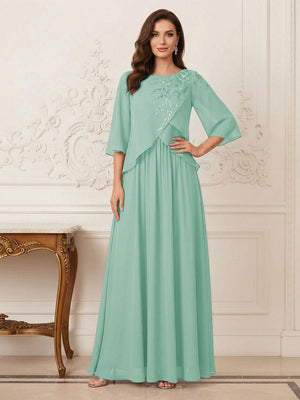 A-Line/Princess Half Sleeves Scoop Floor-Length Mother of the Bride Dresses with Appliques & Sequins