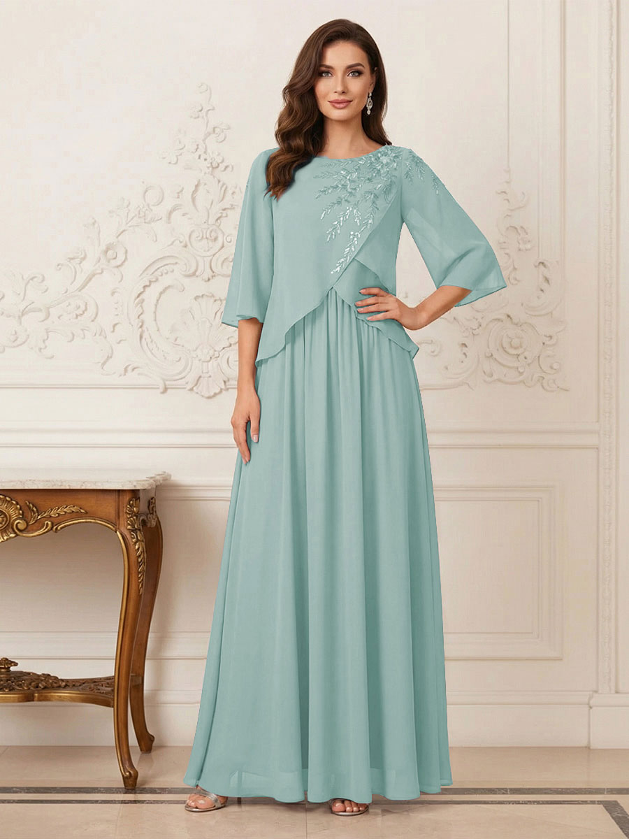 A-Line/Princess Half Sleeves Scoop Floor-Length Mother of the Bride Dresses with Appliques &amp; Sequins