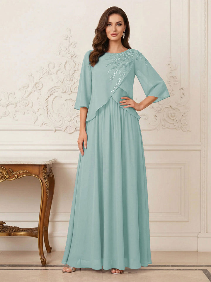 A-Line/Princess Half Sleeves Scoop Floor-Length Mother of the Bride Dresses with Appliques &amp; Sequins