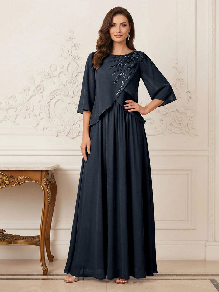A-Line/Princess Half Sleeves Scoop Floor-Length Mother of the Bride Dresses with Appliques &amp; Sequins