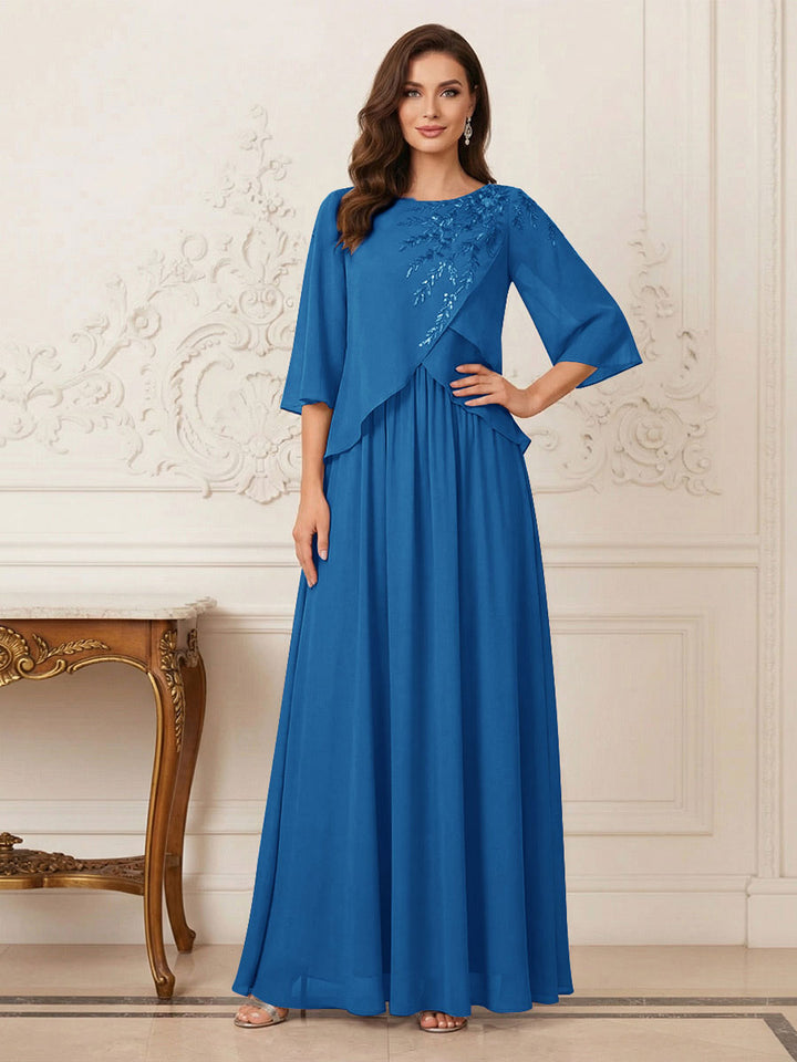 A-Line/Princess Half Sleeves Scoop Floor-Length Mother of the Bride Dresses with Appliques &amp; Sequins
