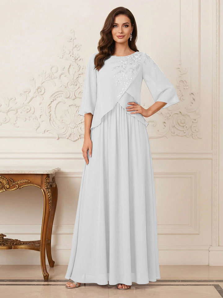 A-Line/Princess Half Sleeves Scoop Floor-Length Mother of the Bride Dresses with Appliques &amp; Sequins