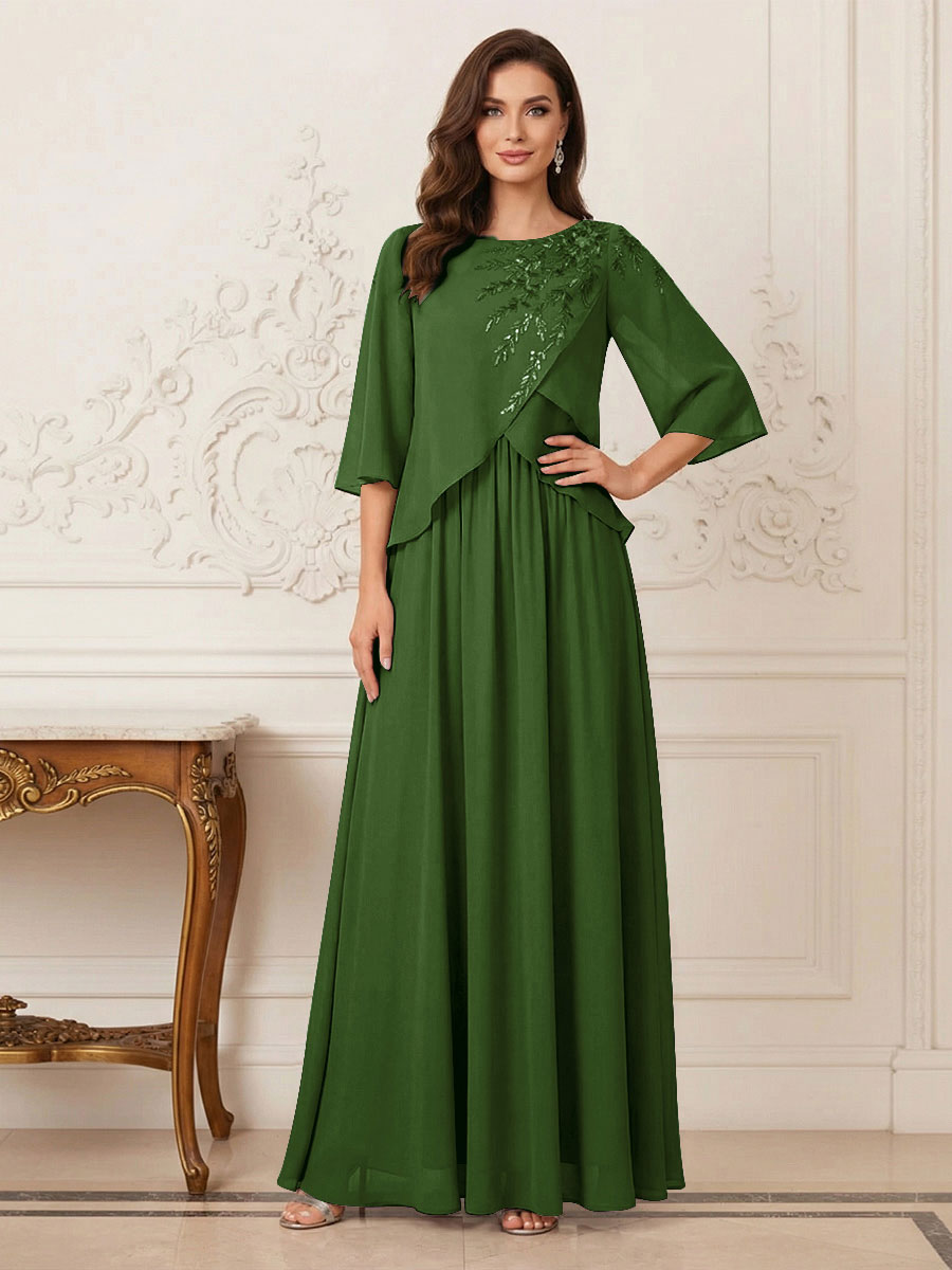 A-Line/Princess Half Sleeves Scoop Floor-Length Mother of the Bride Dresses with Appliques &amp; Sequins
