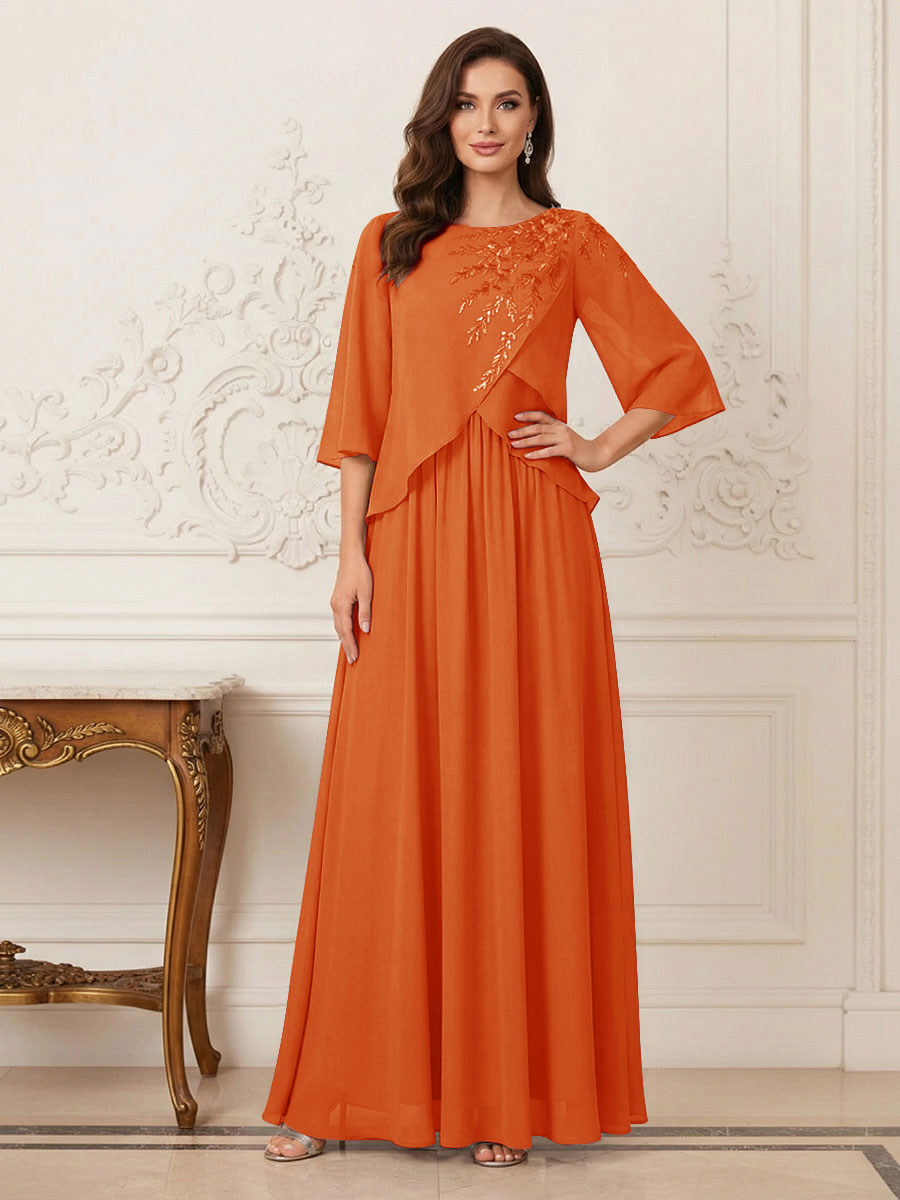 A-Line/Princess Half Sleeves Scoop Floor-Length Mother of the Bride Dresses with Appliques &amp; Sequins
