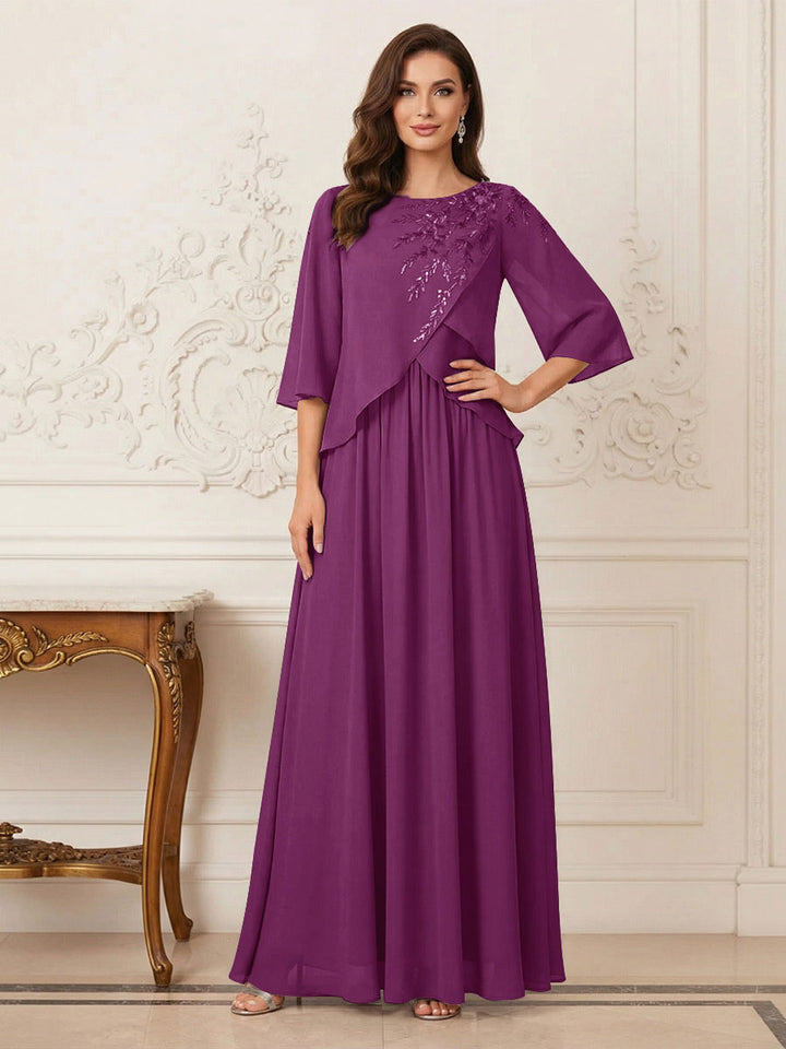 A-Line/Princess Half Sleeves Scoop Floor-Length Mother of the Bride Dresses with Appliques &amp; Sequins