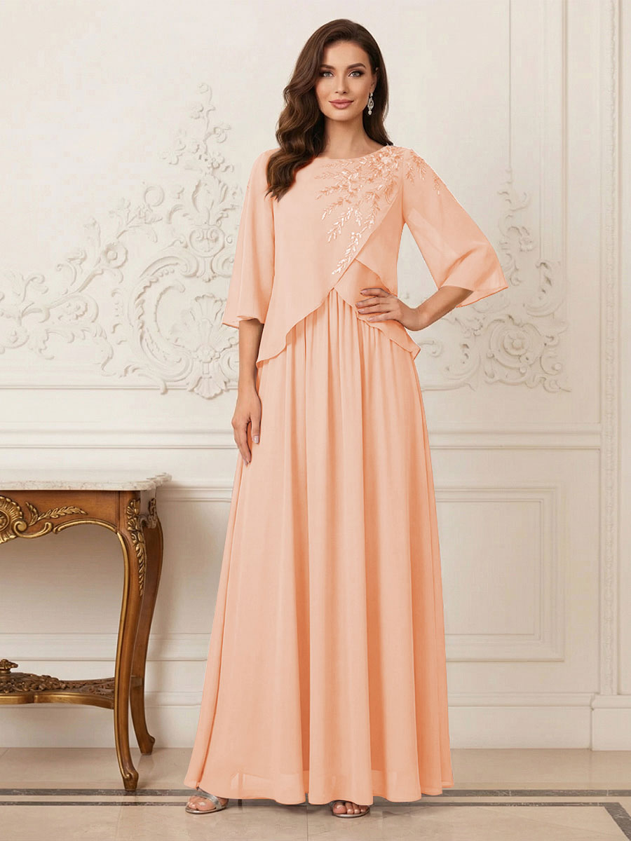 A-Line/Princess Half Sleeves Scoop Floor-Length Mother of the Bride Dresses with Appliques &amp; Sequins