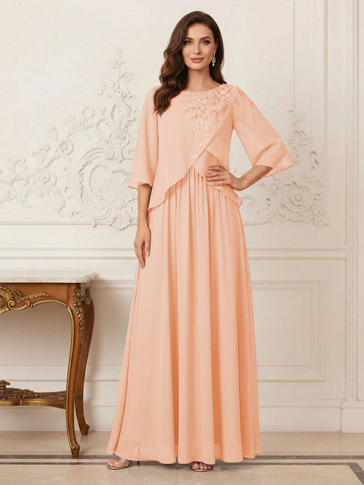 A-Line/Princess Half Sleeves Scoop Floor-Length Mother of the Bride Dresses with Appliques &amp; Sequins