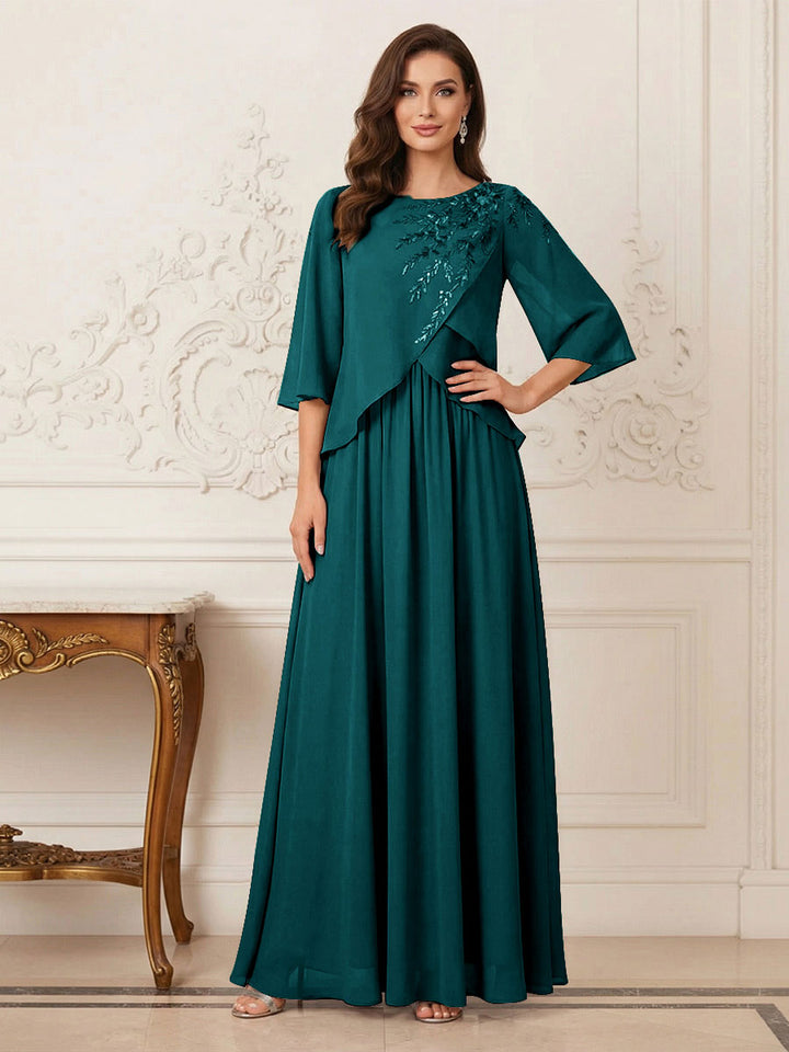 A-Line/Princess Half Sleeves Scoop Floor-Length Mother of the Bride Dresses with Appliques &amp; Sequins