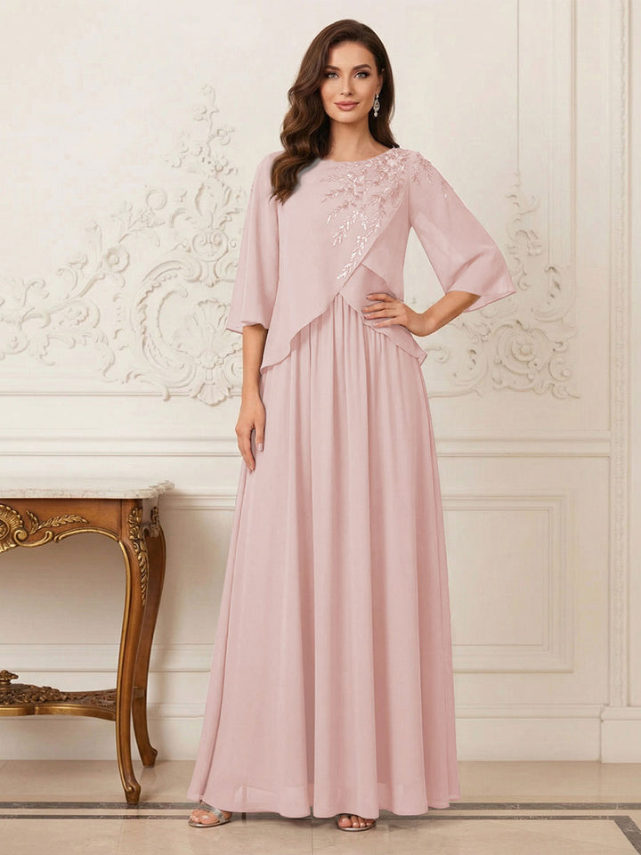 A-Line/Princess Half Sleeves Scoop Floor-Length Mother of the Bride Dresses with Appliques &amp; Sequins
