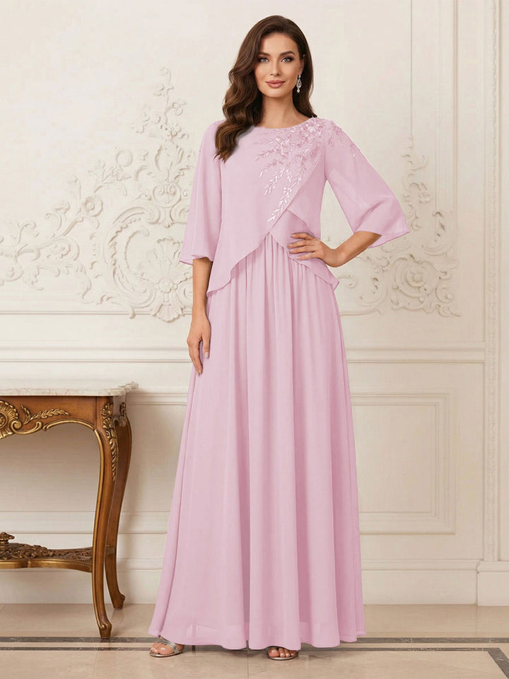 A-Line/Princess Half Sleeves Scoop Floor-Length Mother of the Bride Dresses with Appliques &amp; Sequins
