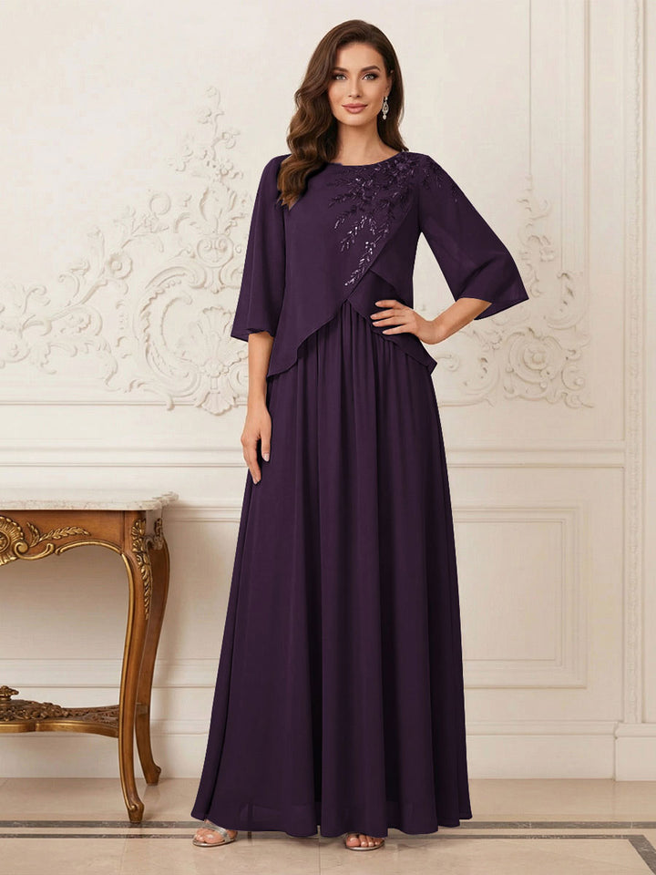 A-Line/Princess Half Sleeves Scoop Floor-Length Mother of the Bride Dresses with Appliques &amp; Sequins
