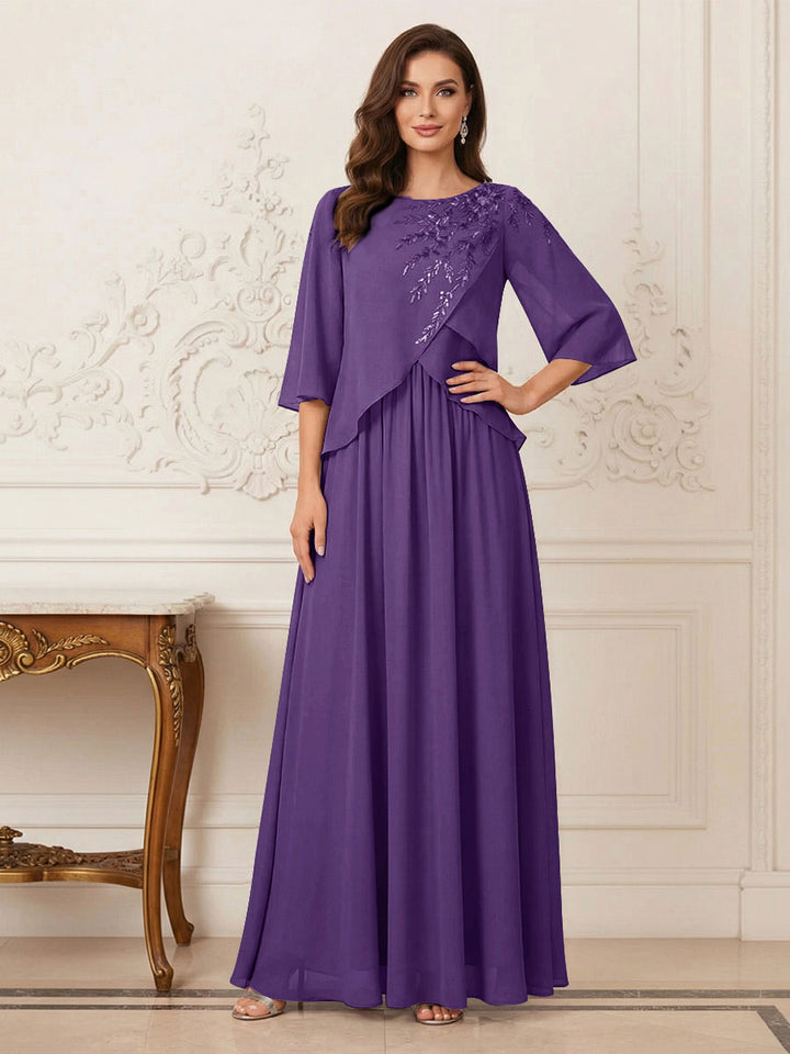 A-Line/Princess Half Sleeves Scoop Floor-Length Mother of the Bride Dresses with Appliques &amp; Sequins
