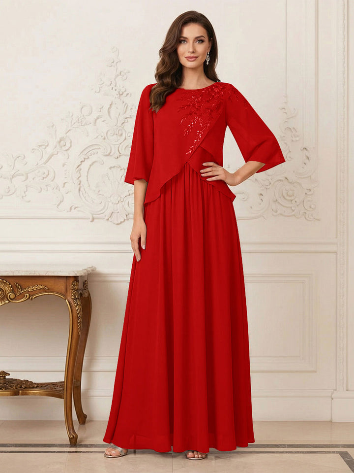 A-Line/Princess Half Sleeves Scoop Floor-Length Mother of the Bride Dresses with Appliques &amp; Sequins