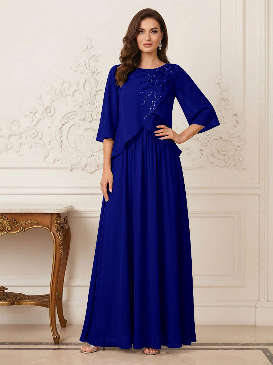 A-Line/Princess Half Sleeves Scoop Floor-Length Mother of the Bride Dresses with Appliques &amp; Sequins