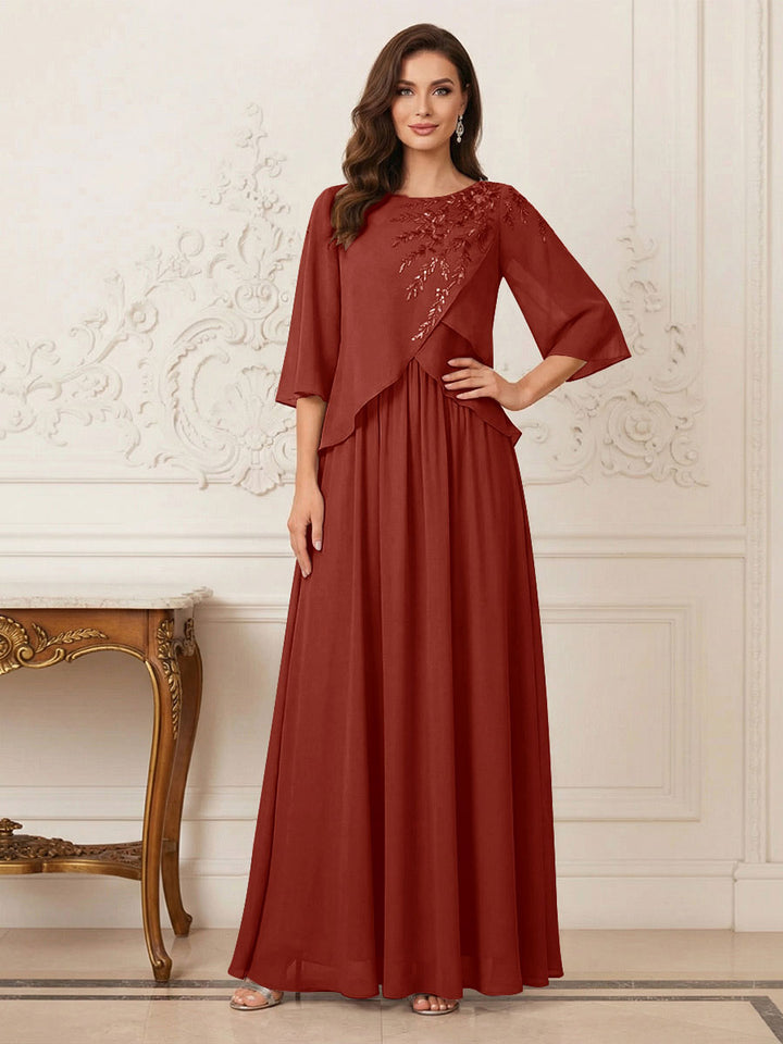 A-Line/Princess Half Sleeves Scoop Floor-Length Mother of the Bride Dresses with Appliques &amp; Sequins