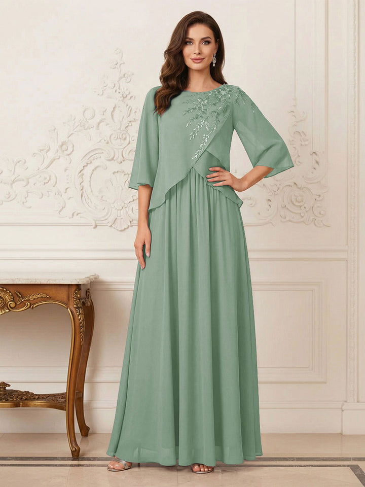 A-Line/Princess Half Sleeves Scoop Floor-Length Mother of the Bride Dresses with Appliques &amp; Sequins