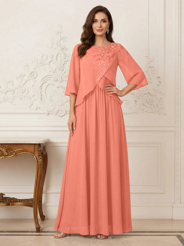 A-Line/Princess Half Sleeves Scoop Floor-Length Mother of the Bride Dresses with Appliques &amp; Sequins