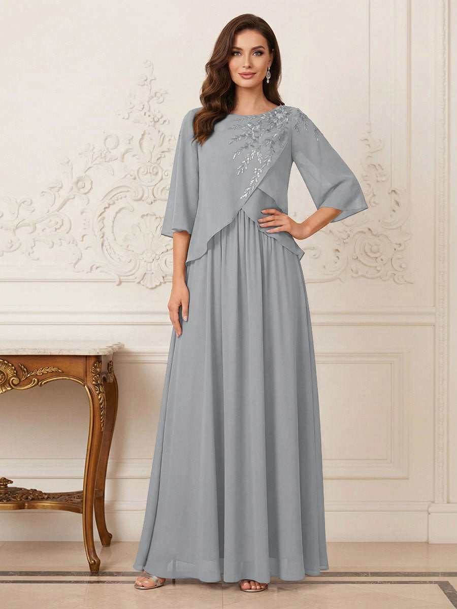 A-Line/Princess Half Sleeves Scoop Floor-Length Mother of the Bride Dresses with Appliques &amp; Sequins