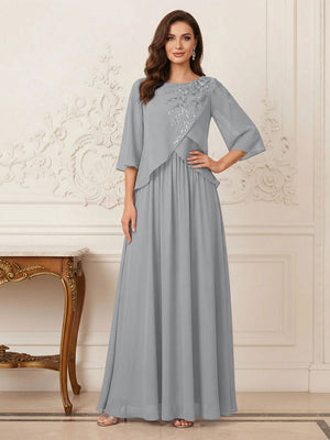 A-Line/Princess Half Sleeves Scoop Floor-Length Mother of the Bride Dresses with Appliques & Sequins