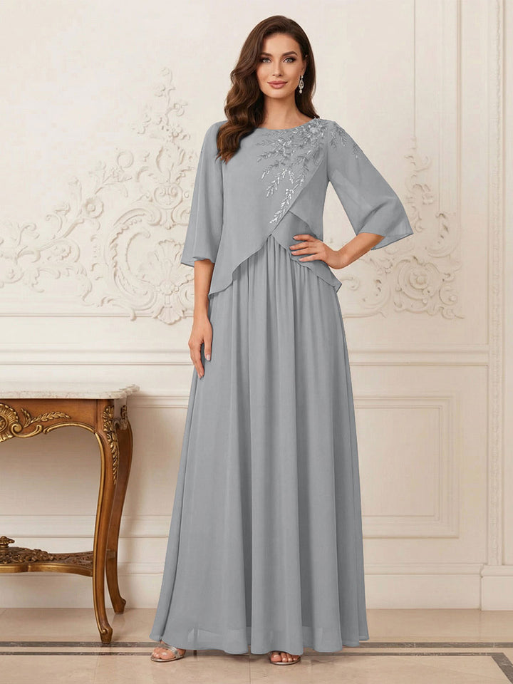 A-Line/Princess Half Sleeves Scoop Floor-Length Mother of the Bride Dresses with Appliques &amp; Sequins