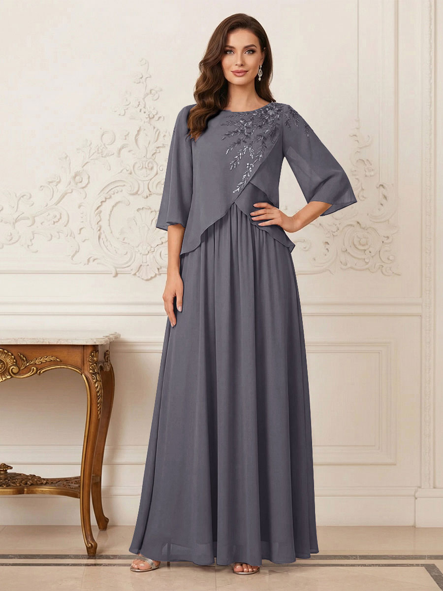 A-Line/Princess Half Sleeves Scoop Floor-Length Mother of the Bride Dresses with Appliques &amp; Sequins