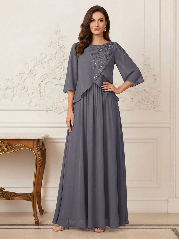 A-Line/Princess Half Sleeves Scoop Floor-Length Mother of the Bride Dresses with Appliques &amp; Sequins