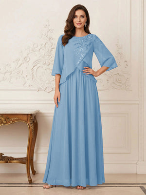 A-Line/Princess Half Sleeves Scoop Floor-Length Mother of the Bride Dresses with Appliques & Sequins