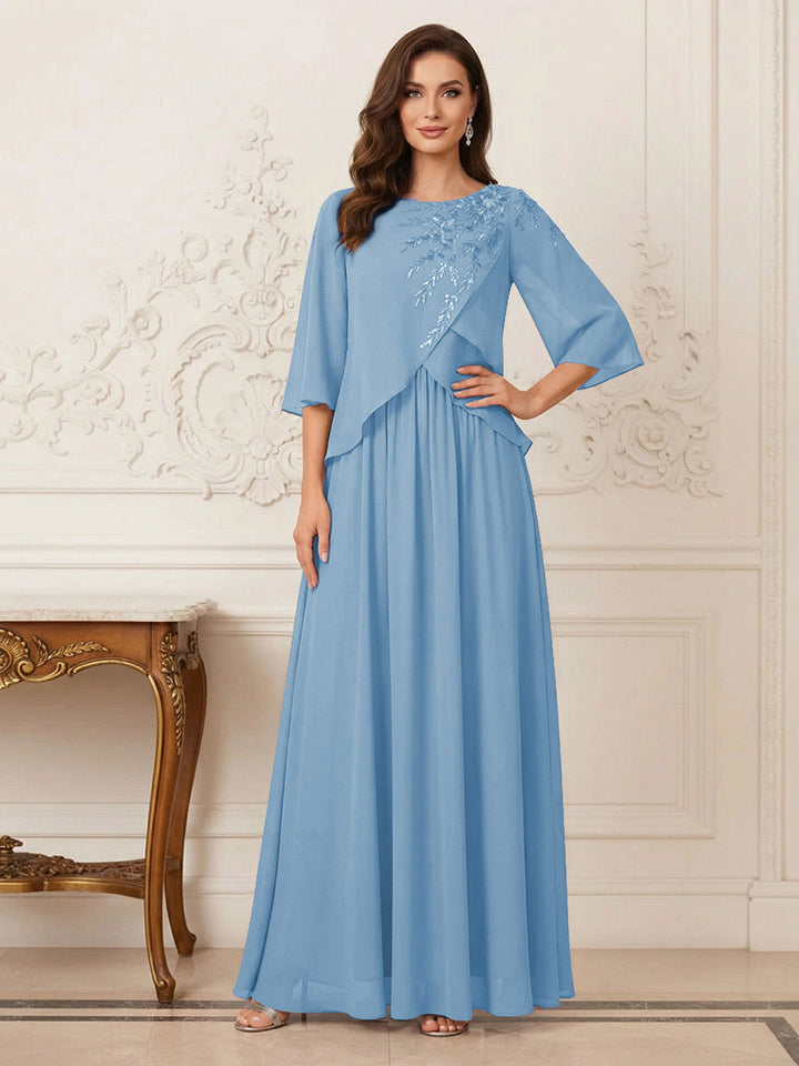 A-Line/Princess Half Sleeves Scoop Floor-Length Mother of the Bride Dresses with Appliques &amp; Sequins