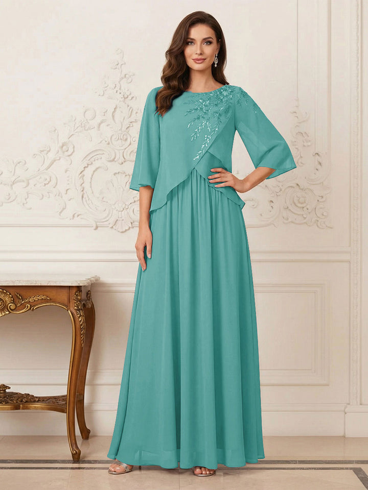 A-Line/Princess Half Sleeves Scoop Floor-Length Mother of the Bride Dresses with Appliques &amp; Sequins