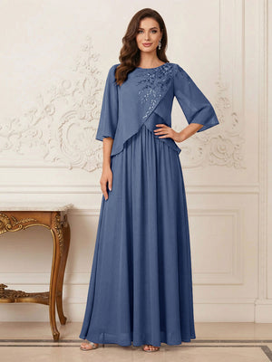 A-Line/Princess Half Sleeves Scoop Floor-Length Mother of the Bride Dresses with Appliques & Sequins